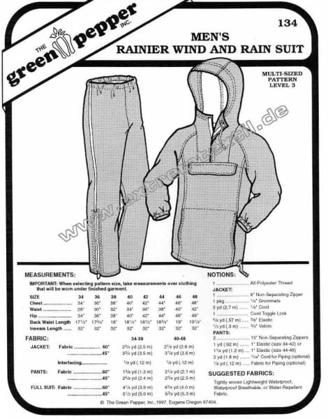 Rainier Wind- u. Regencombi f. Männer, Schnittmuster GP134