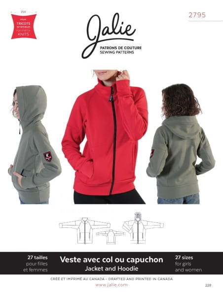 Zippered hoodie and jacket/women/children pattern J2795