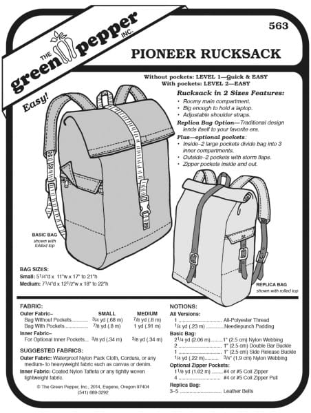 Pioneer-Rucksack, Schnittmuster GP563