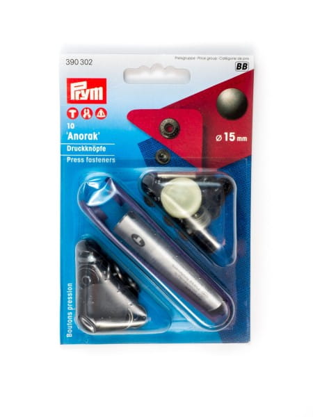 Press fasteners, 15mm, dark grey, Prym 390302