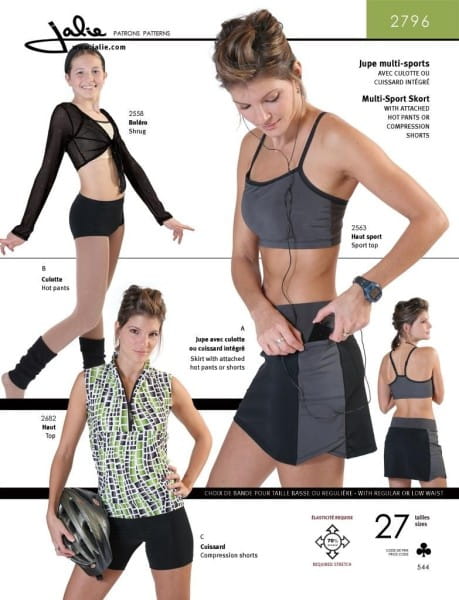 Multi-sports skort and compression shorts f. girls a. women J2796