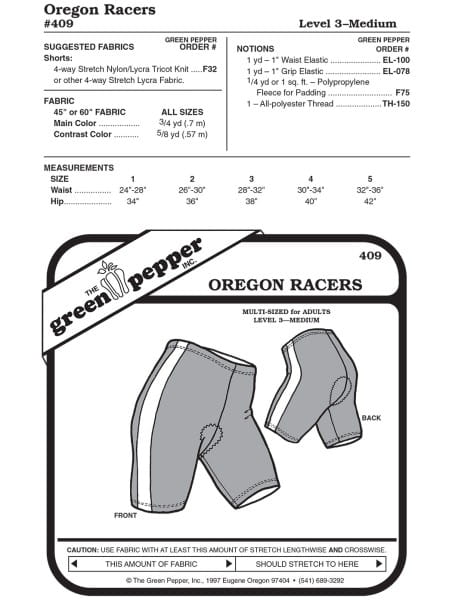 Oregon Radler- Hose für Erwachsene, Schnittmuster GP409