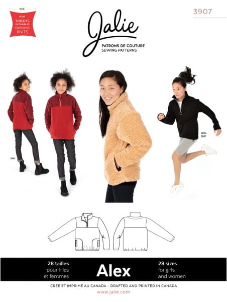 Half-Zip Pullover f. Frauen und Kinder Schnittmuster J3907