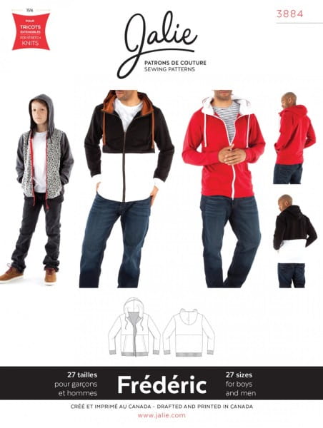 Zip-Hoodie for children and men, sewing pattern J3884